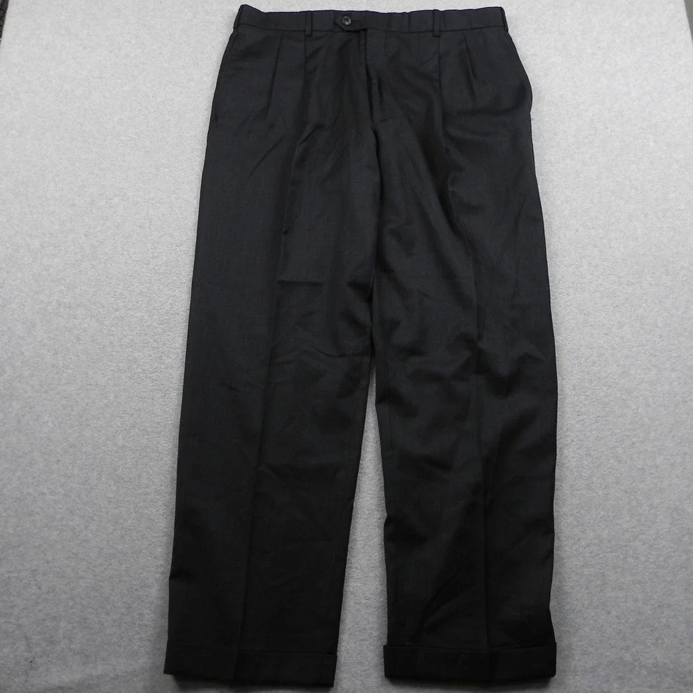 Jos. A. Bank Dress Pants Mens 38 Windsor Traveler Charcoal Wool Pleated Cuffed